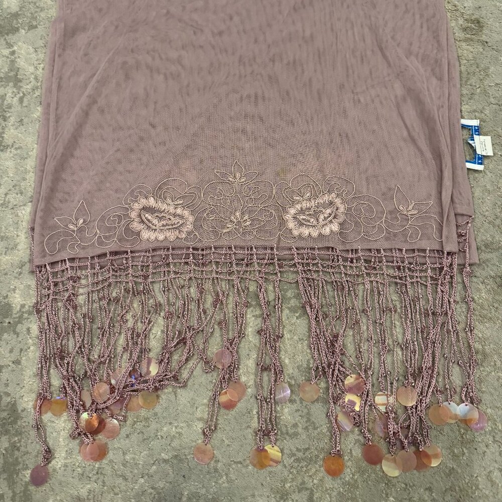 Sue Wong Scarf SILK Dress Shawl Light Purple Lavender Orchid ROSE Lace Large 35